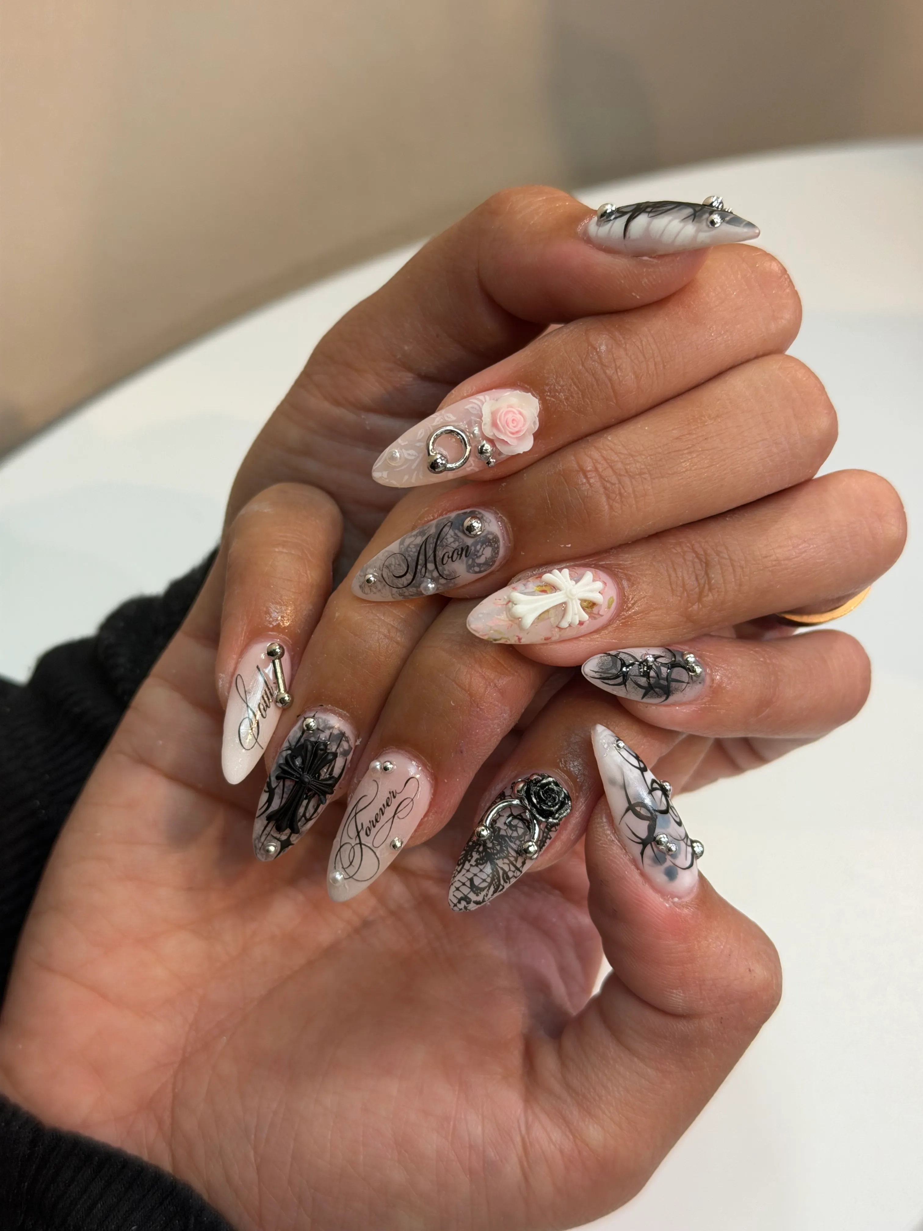 Black and white 3D nail art