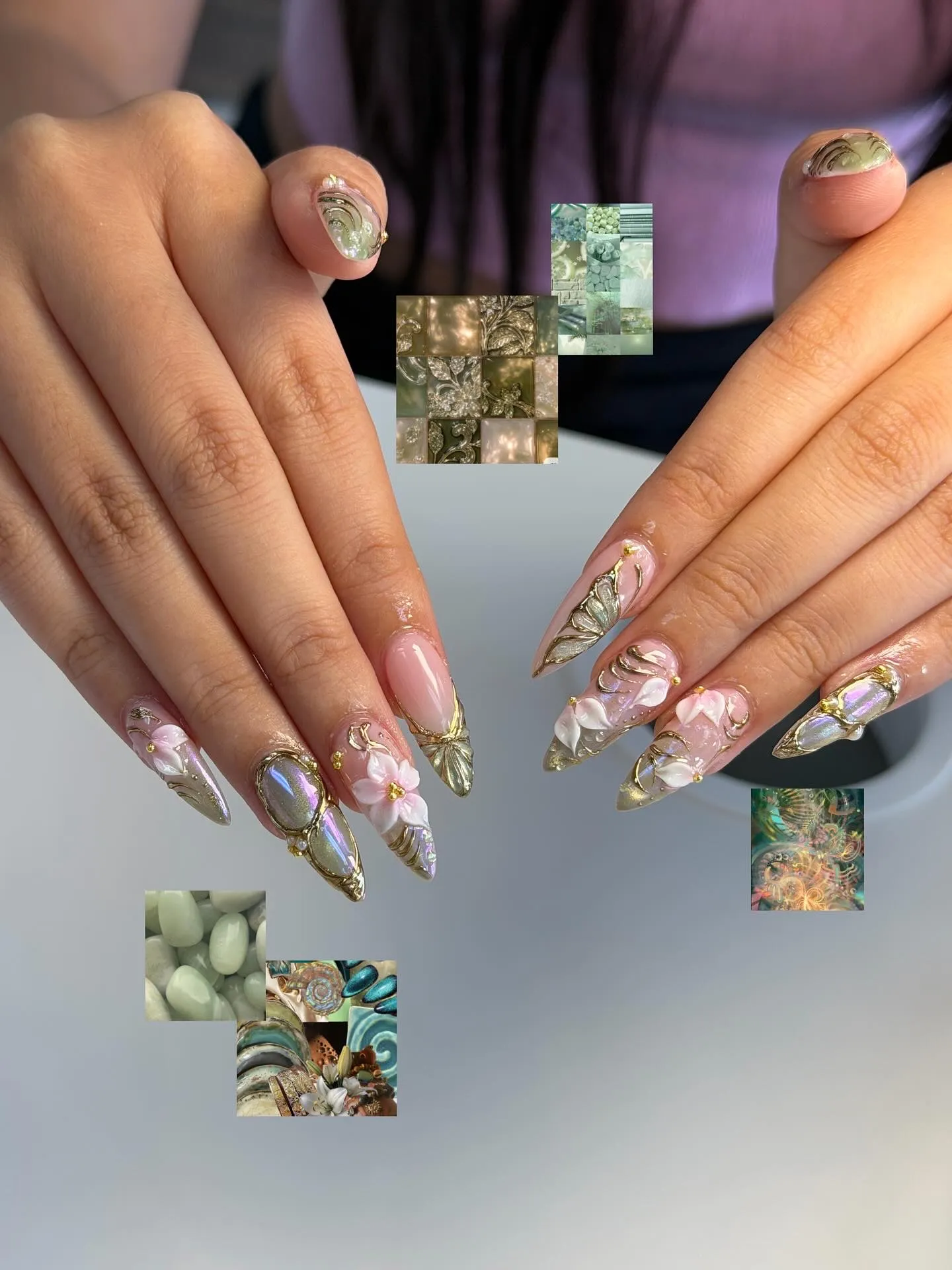 Gold botanical nails