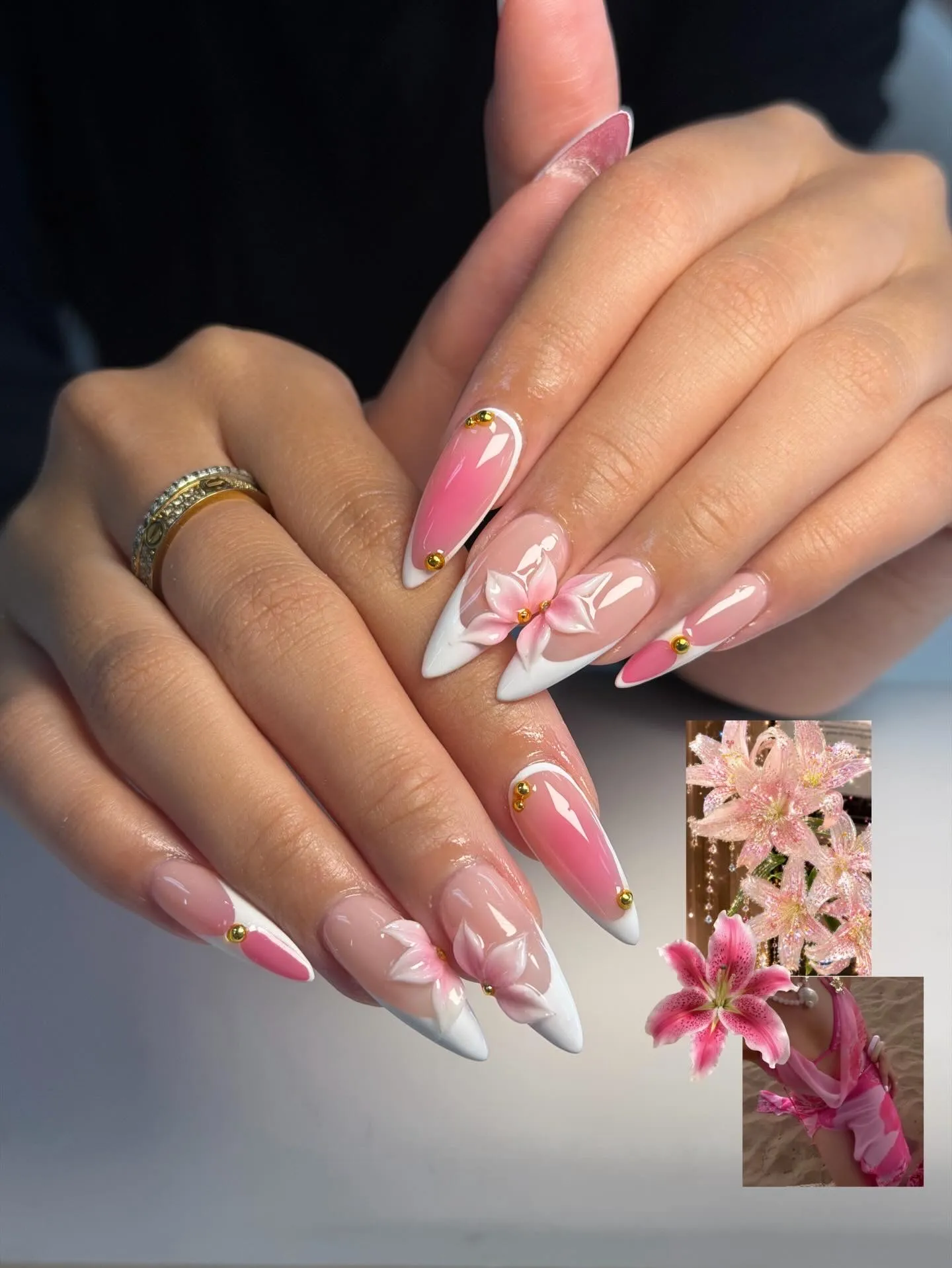 Pink ombré flower nails