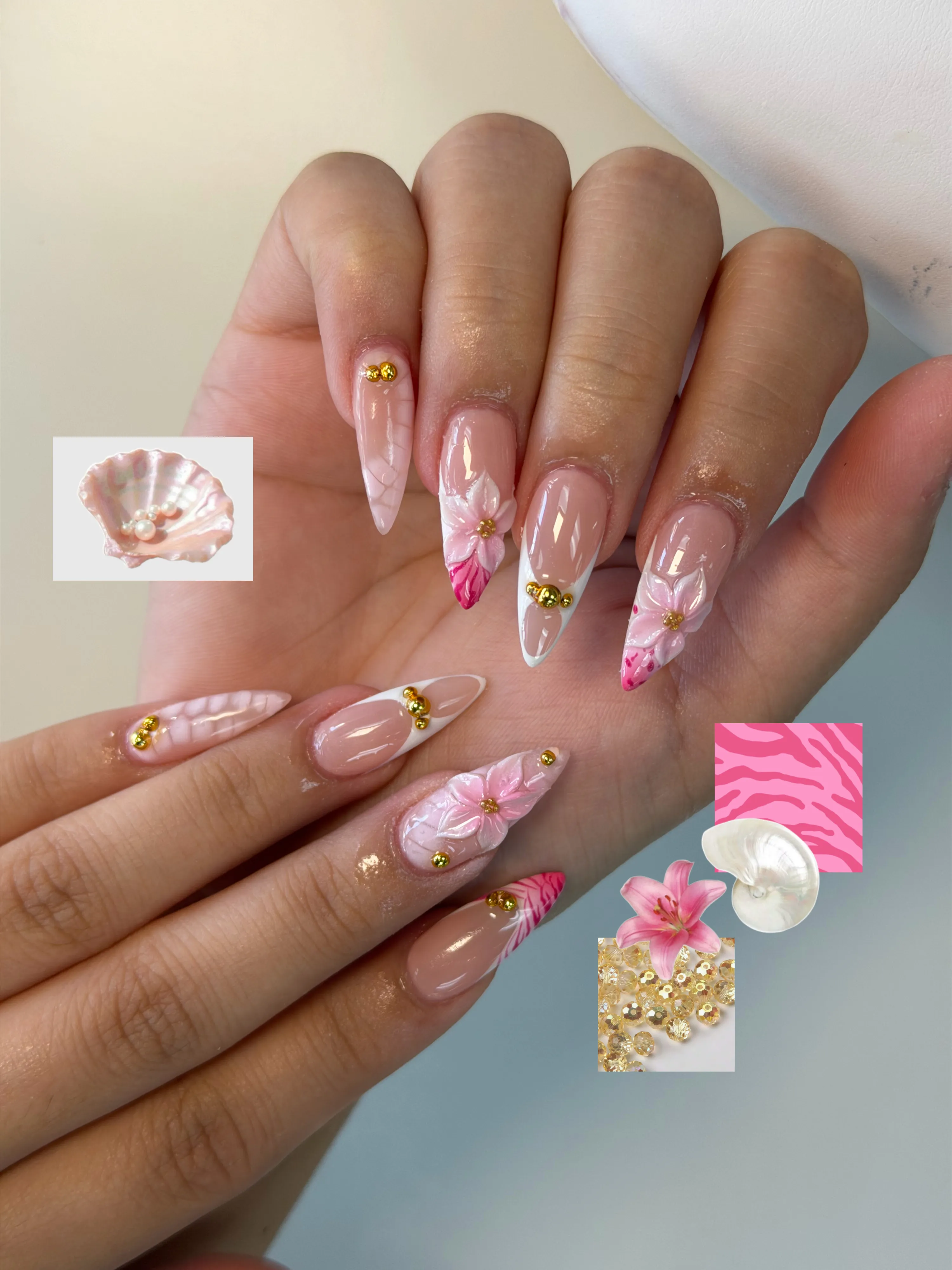 Pink floral nails